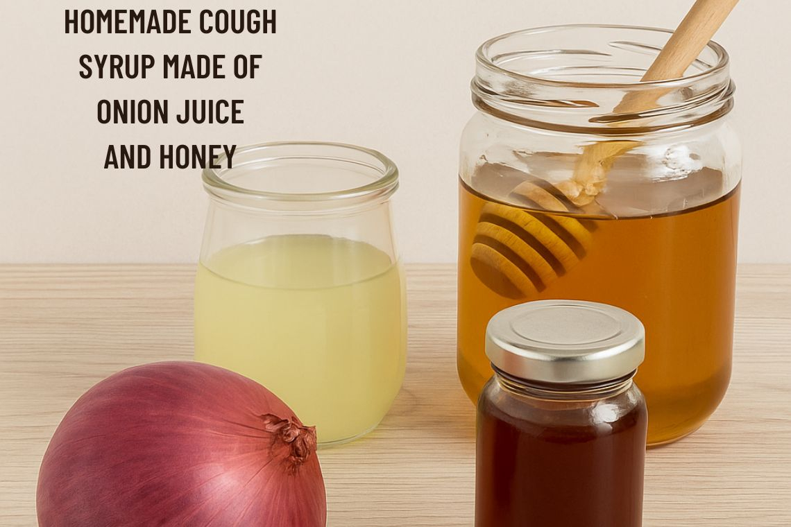 Homemade cough syrup made of onion juice and honey